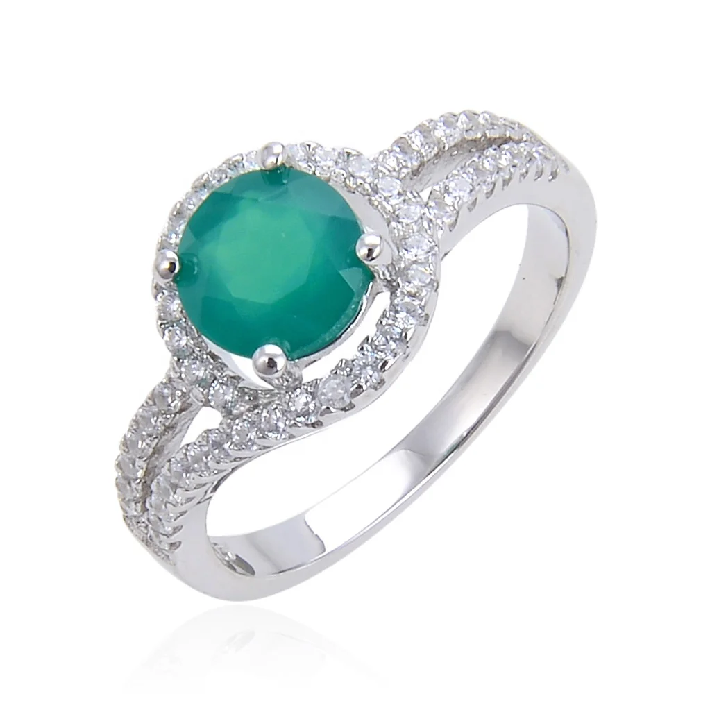 

Abiding Classical Halo Ring Natural Green Agate Gemstone Fashion 925 Sterling Silver Jewellery Women Ring For Wedding