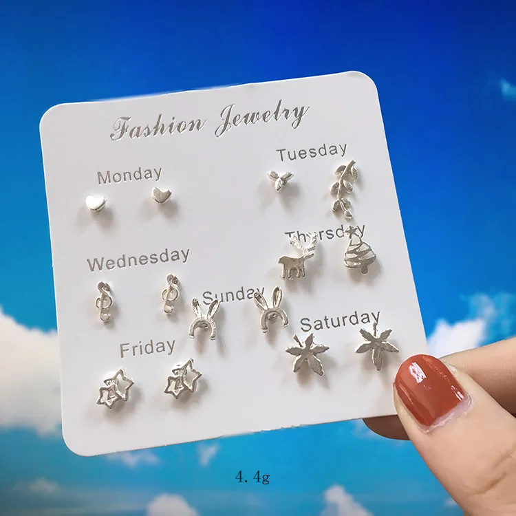 

Wholesale korean design weekly pearl stud earring set for girl