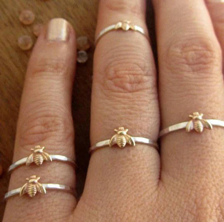 

Customized cute animal rings gold and silver two tone plated small bee fine rings for girls, Optional as picture,or customized