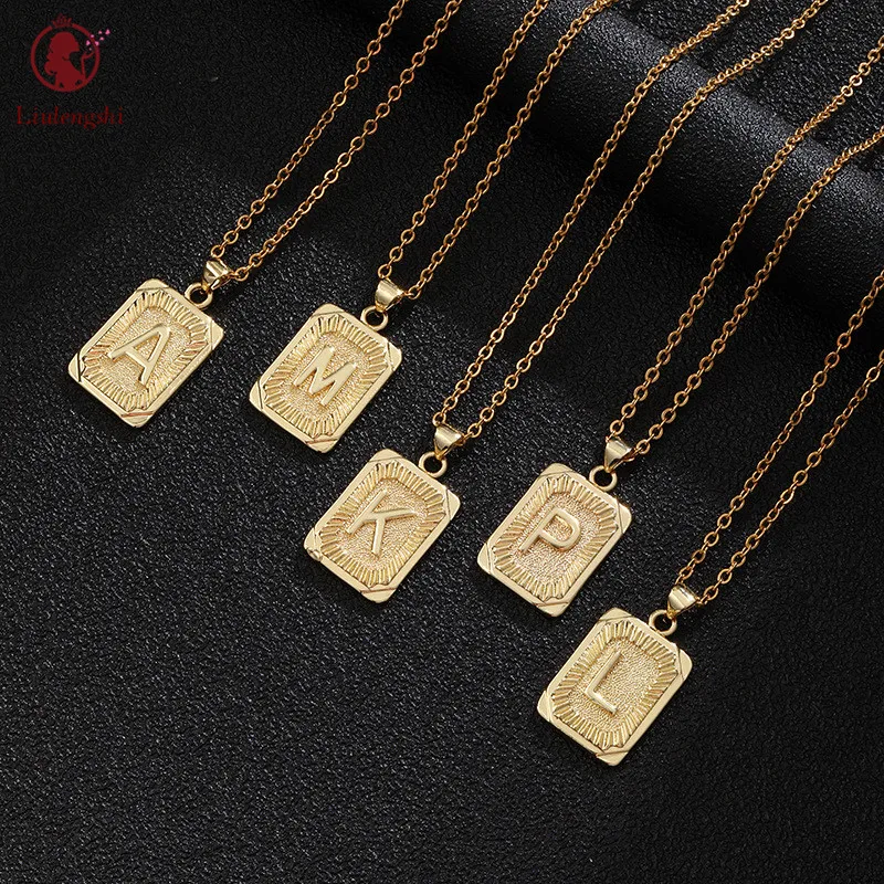

Embossed Pattern Geometric English Letter Pendant Necklace Thick Stainless Steel 26 English Initial Alphabet Pendant Necklace