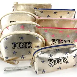 Gold PU leather Makeup Bags With Multicolor Patter