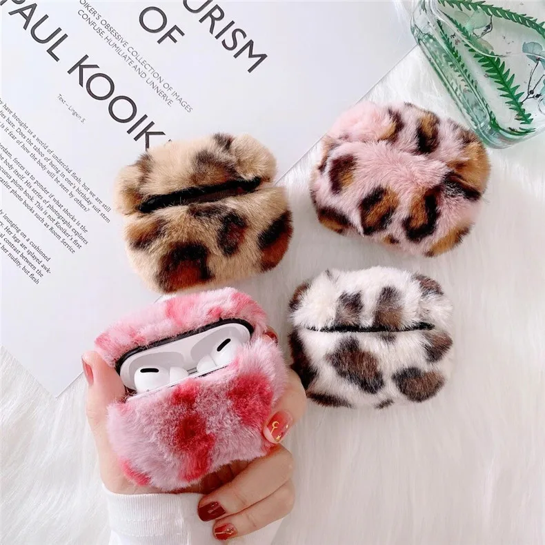 

Luxury Leopard Print Handwork Warm Fur Winter Warm Plush Shockproof Case For Airpods Pro Full Protective Cover For Airpod 3