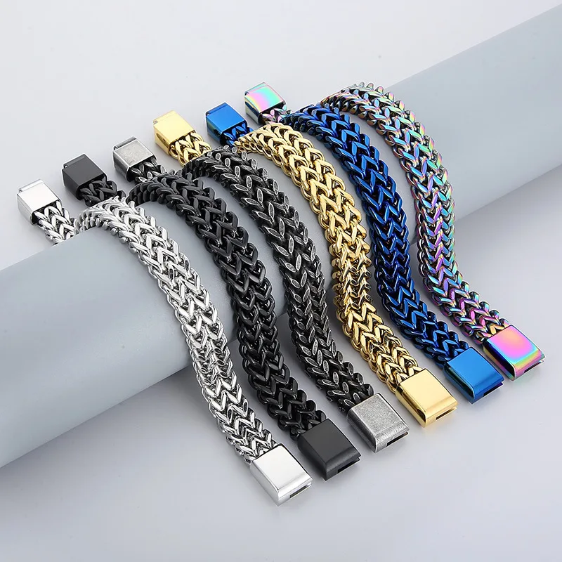 

KALEN Vintage Multi-color Stainless Steel Herringbone Foxtail Bracelets with Magnetic Closure Buckle