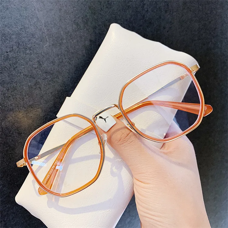 

2022 New Arrival Fashion Custom Logo Vintage Square TR90 Oversized Anti-blue Light Women Optical Clear Lens Glasses