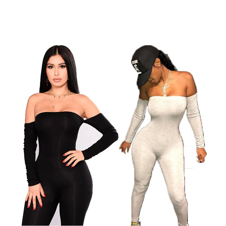 

Fashion Lady One Piece Rompers One Word Shoulder Stretchy Cozy Bodycon Sexy Summer Women Jumpsuits, Picture