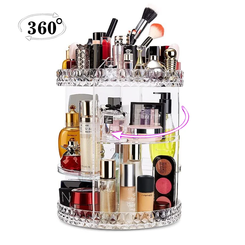 

11 inch arcylic makeup organizer lazy susan cosmetic rotating remote RTS tabletop Clear Storage plastic organizer box