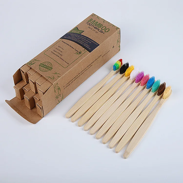 

10 Pack Colorful Toothbrush Natural Bamboo Tooth brush Set Soft Bristle Charcoal Teeth Eco Bamboo Toothbrushes