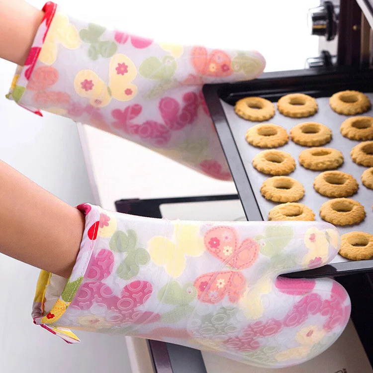 

Cotton Lining Heat Resistant Kitchen Gloves Non-Slip Oven Pot Holder Bbq Glove Cooking Baking Tool Butterfly Silicone Oven Mitts, Custom colors