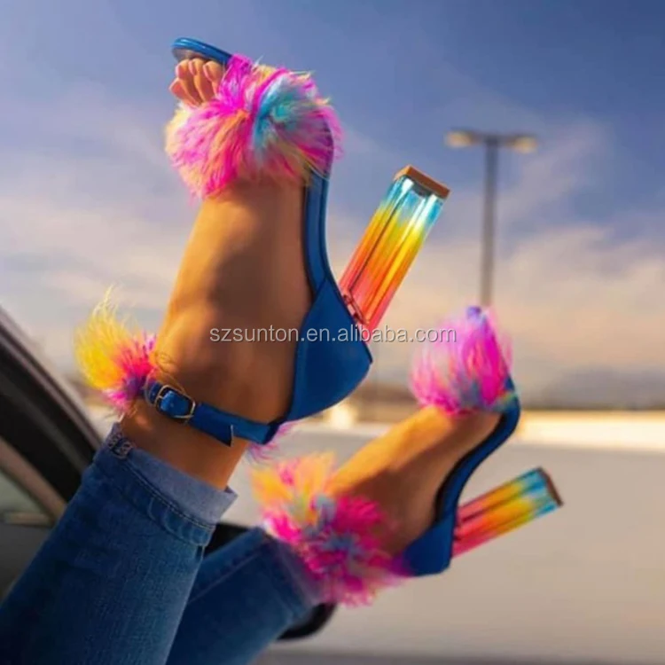 

Colorful Stylish Fur Heel Sandals High-end Customized Shoes, Any color