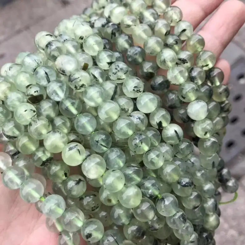 

Loose 8 mm Natural Smooth Epidote In Prehnite Round Gemstone Crystal Stone Beads For Jewelry Making