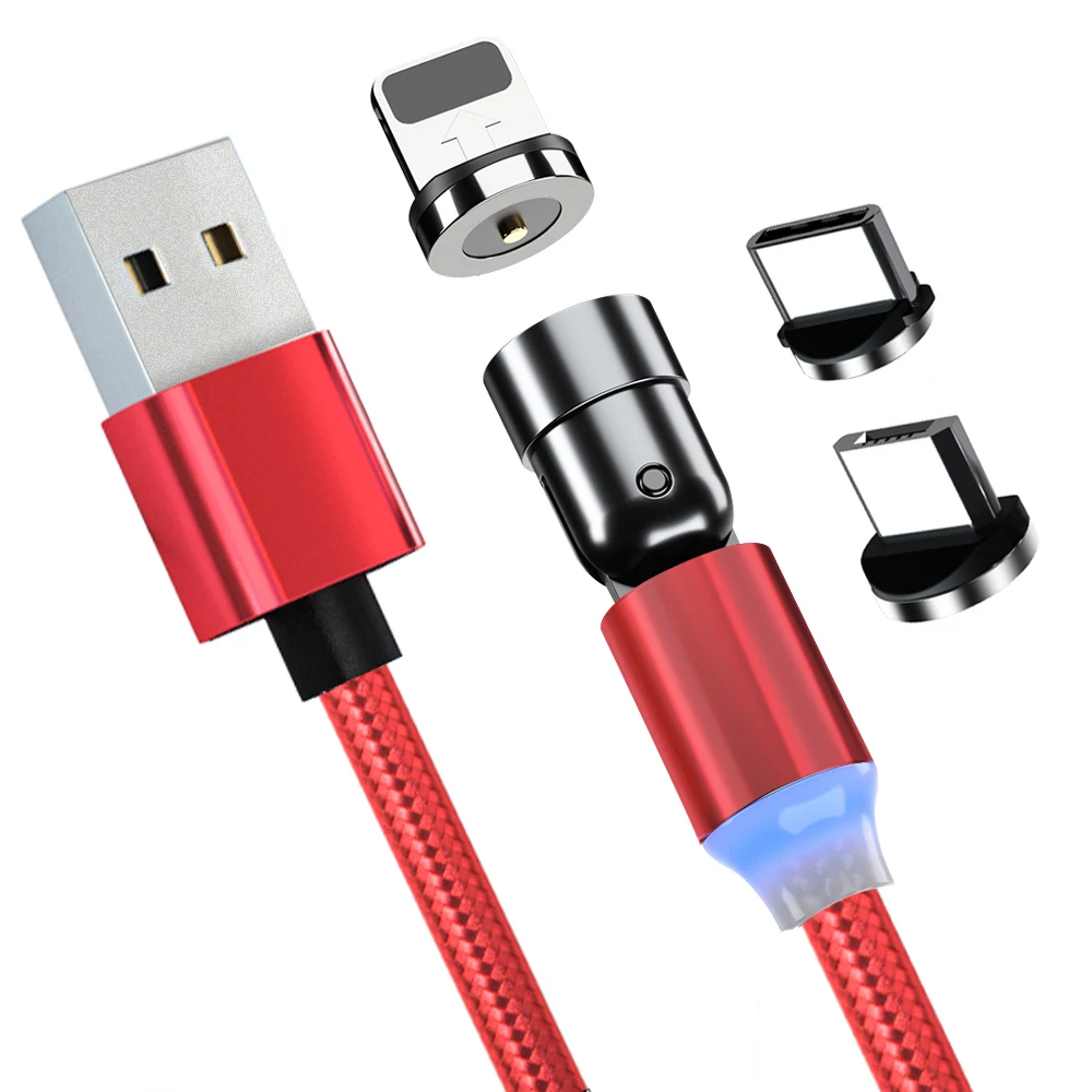 

540 Magnetic Charging Cable 360 180 Rotation 3 in 1 Magnetic Phone USB Charger Cable Compatible with Micro USB C iOS 1M 2M, Black \red\oem