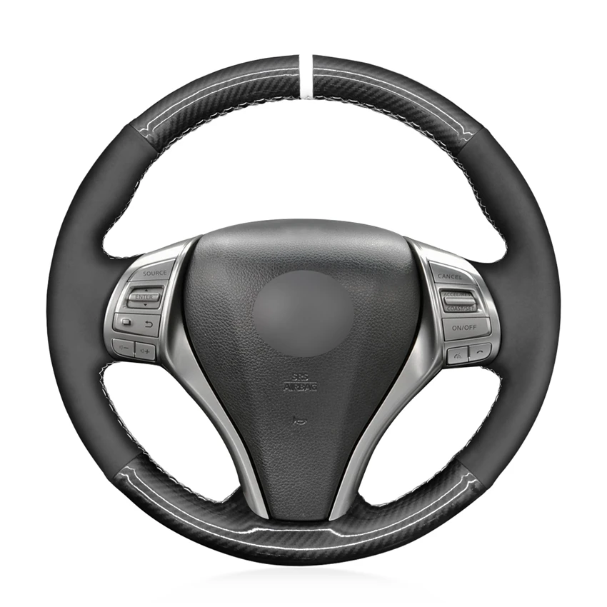 

Custom Hand Sewing Carbon Suede Steering Wheel Cover for Nissan Teana Altima X-Trail Qashqai Rogue Pulsar Tiida Sentra Navara