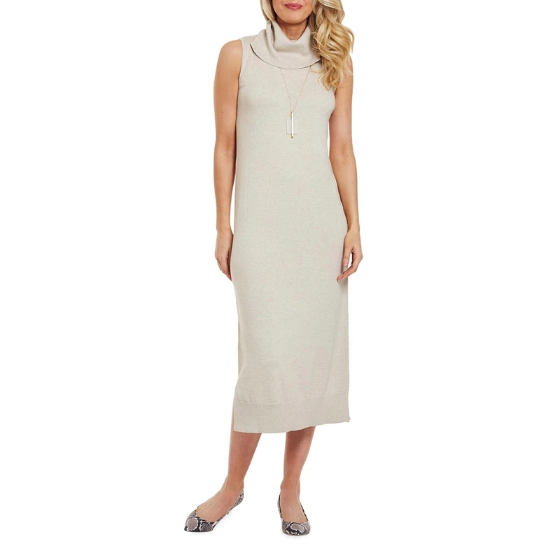 

New Design Sleeveless Turtleneck Women Maxi Long Sweater Dress