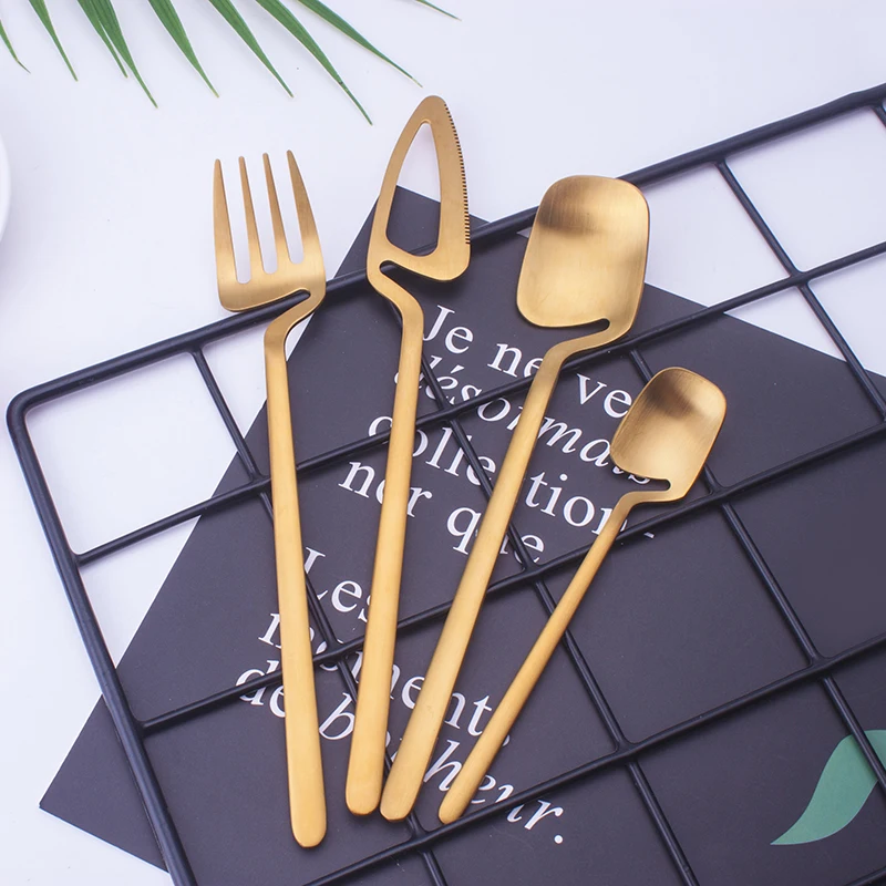Creative matt gold flatware hanging cutlery table ware cutlery set dinnerware stainless steel