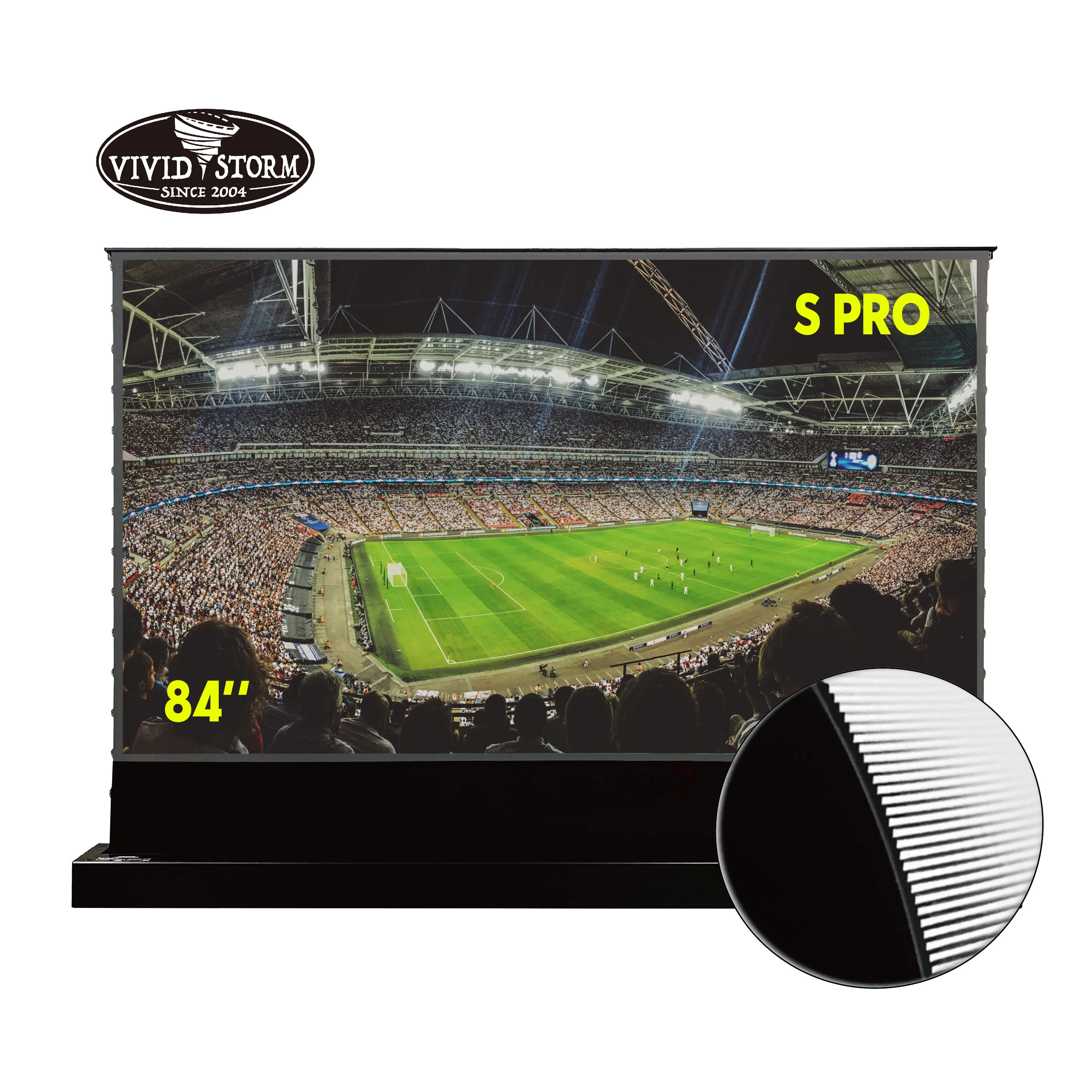 

S PRO 84 inch 16:9 4K Motorized Floor Rising VIVIDSTORM Laser Projector Screen for Soccer Game