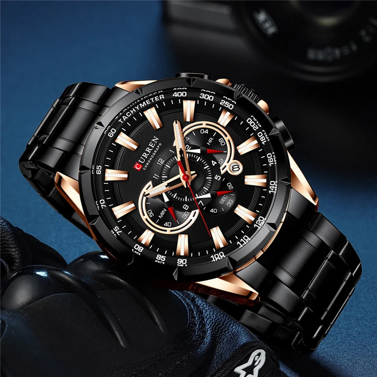 CURREN 8363 Fashion Men Watches With Stainless Steel Top Brand Luxury Sports Chronograph Quartz Watch Men Relogio Masculino