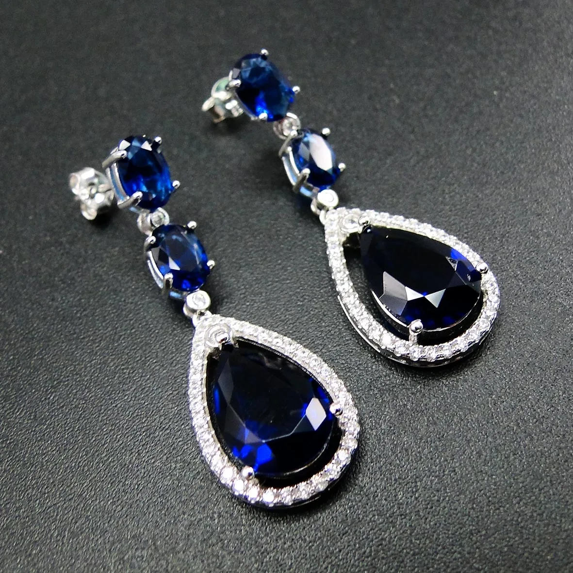 

New Fashion Women Jewelry 925 Sterling Sliver Sapphire CZ Classic Dainty Ladies Charm Earrings