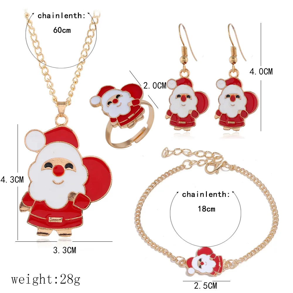 

4pcs/set New Christmas Deer Hat Tree Shaped Bells Snowman Ring Santa Clau Pendant Jewelry Set For Christmas Gift Party