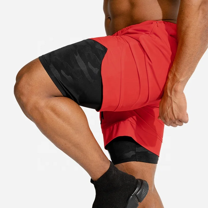 

Phone Pocket 2 in 1 Cross fit shorts Mens Gym Fitness Workout Short Jogger Running Shorts with inner compression shorts