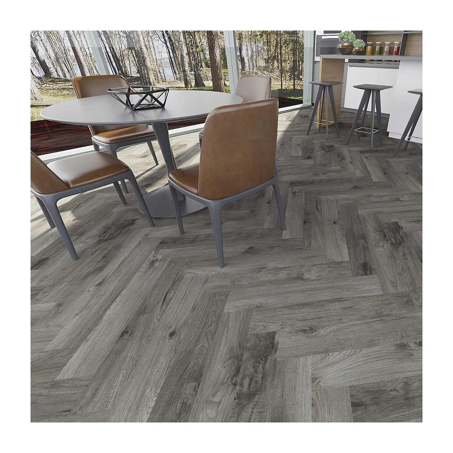 

SPC Wood Vinyl Flooring Herringbone Parquet Tiles with 4mm Thickness 1.5mm IXPE Pad