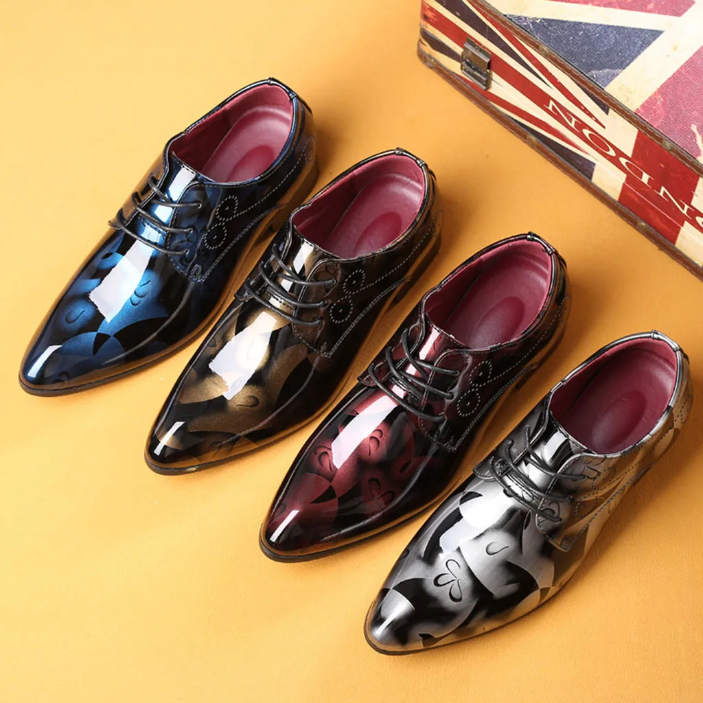 Details about   Mens Leather Business Dress Formal Pointy Toe Floral Block Wedding Casual Shoes 