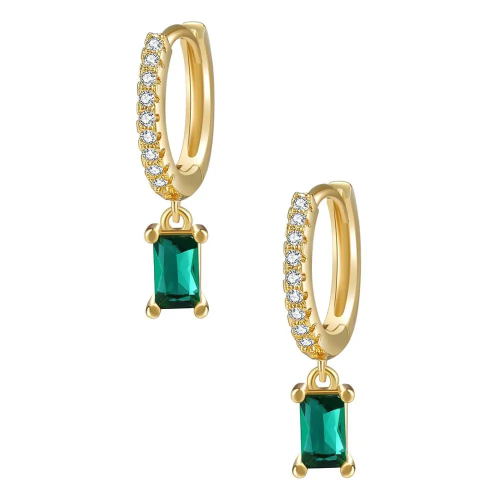 fashion temperament ins style color high-grade sense zircon earrings brass gold plated design sense brick earrings jewelry