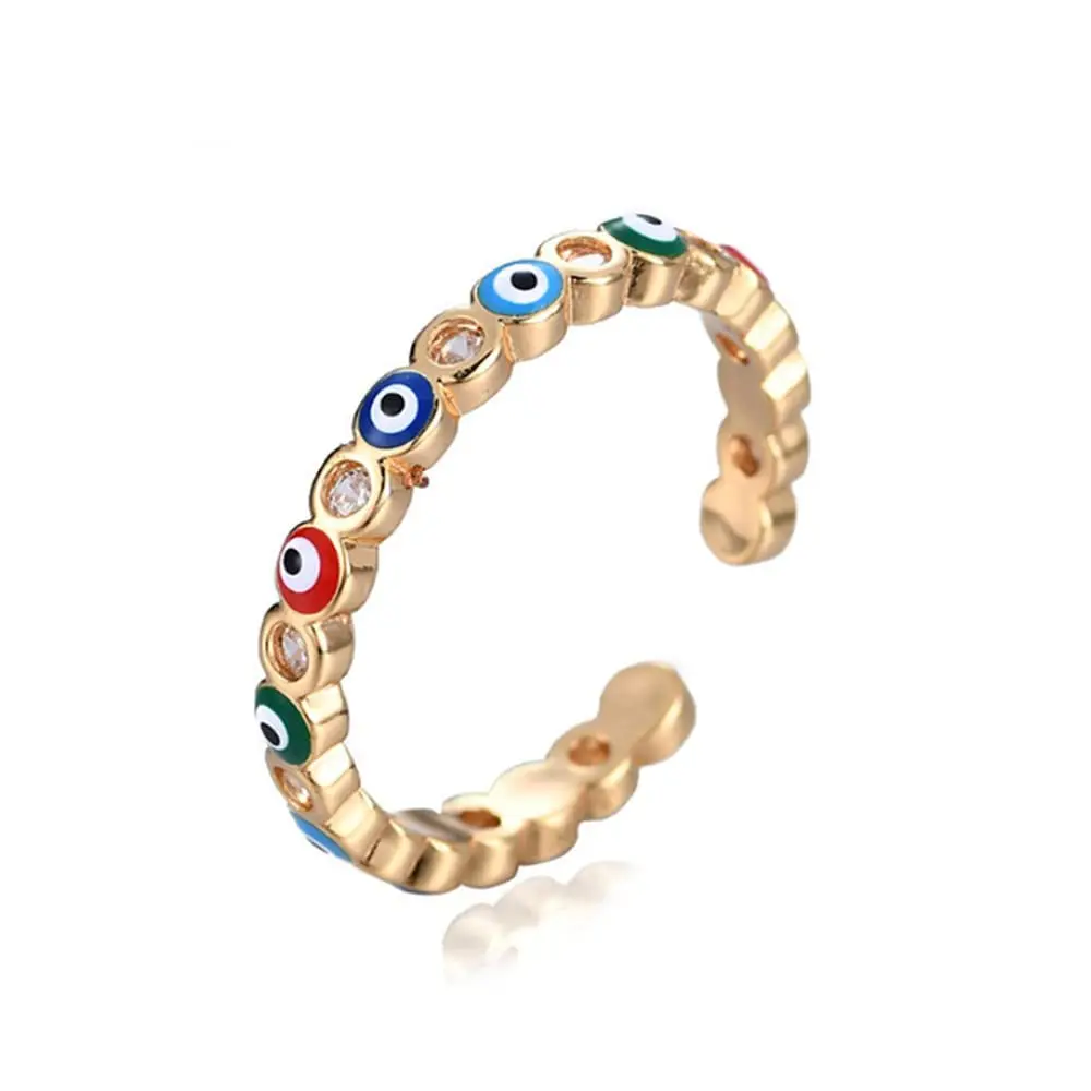 

2021 Sailing Jewelry Amazon New Arrival CZ Evil Eye Ring 14k Gold Plated Opening Evil Eye Finger Ring