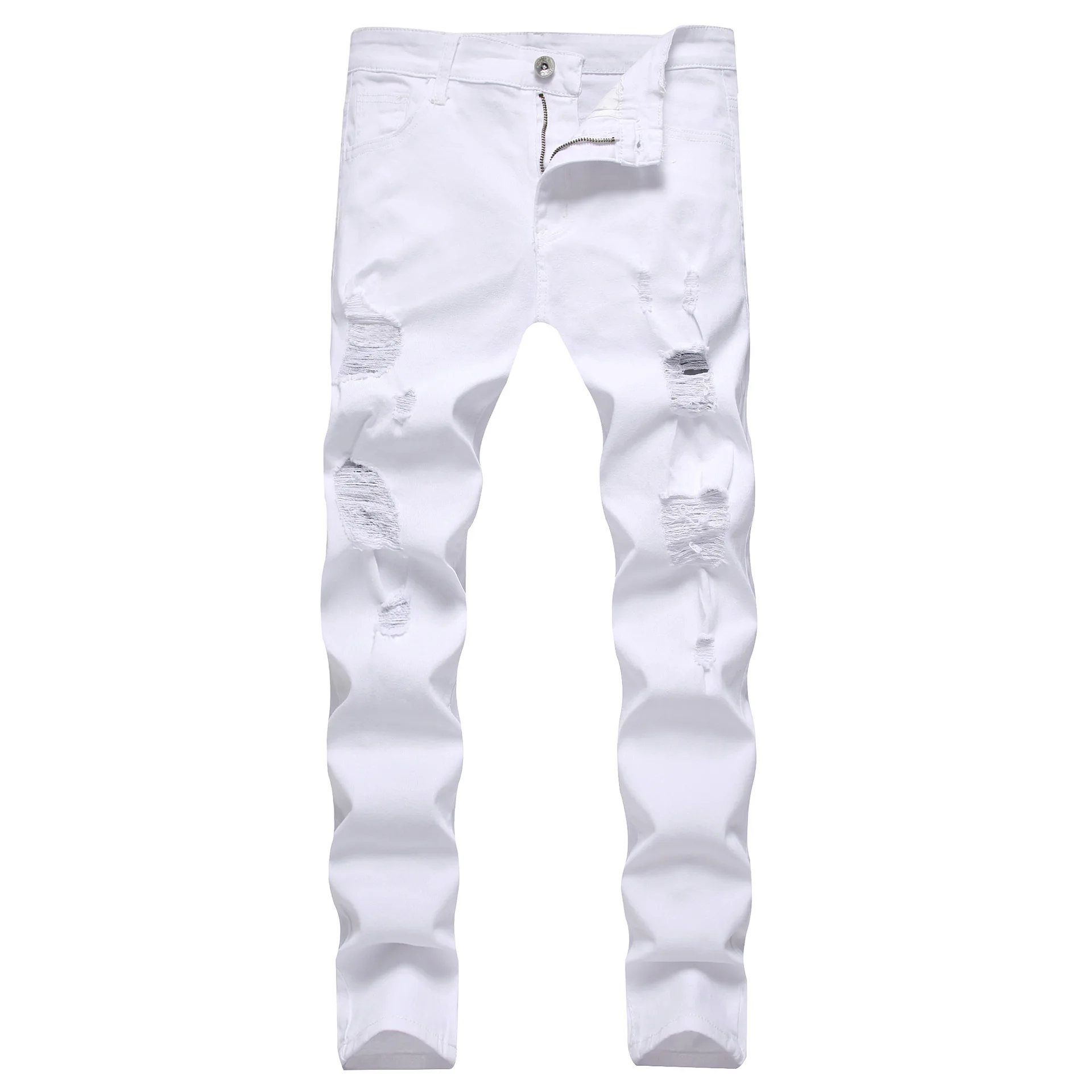

Free Shipping Fashion Custom Baggy Jeans Ripped Pants Men's White Jean Hip Hop Denim Ripped Jeans For Men