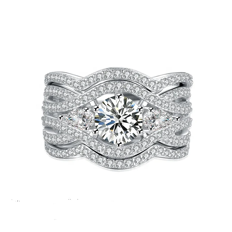 

Wholesale Luxury Zubic Zirconia Engagement 925 Sterling Silver Wedding Rings Set