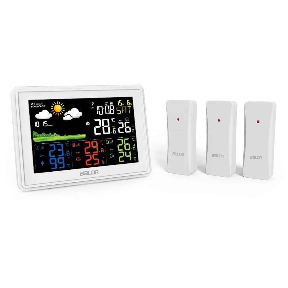 

BALDR B359 Digital Color wireless Weather Station Wireless Indoor Outdoor 3 Sensors Wall Clocks Weather Forecast Wetterstation
