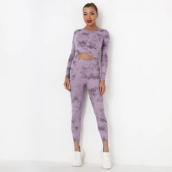 Aola Long Sleeve Women Custom Printing Strappy Sublimation Yoga Leggings Crop Top Two Piece Set