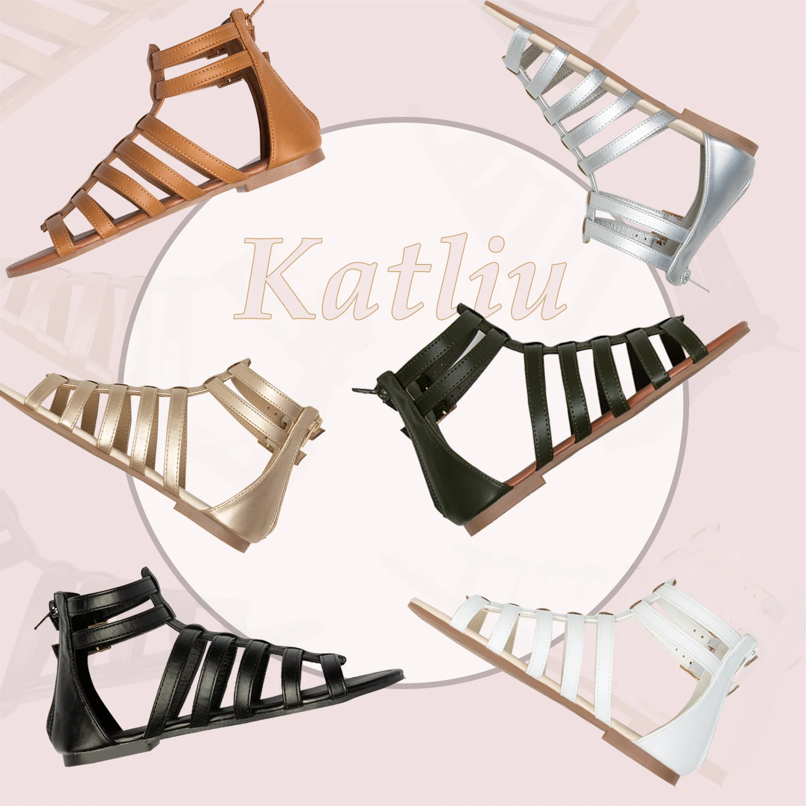 

2021 New Fasion Luxury Designer Buckle Flat Sandals Femm Women'S Gladiator Sandals Slippers