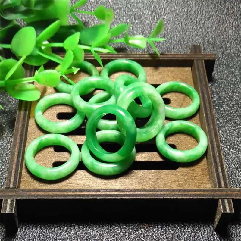 

Green natural stone jade ring for women men full green dry green jade ring emerald quartz jade ring