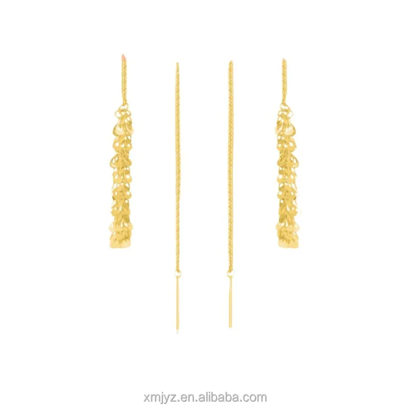 

Certified 18K Gold Phoenix Tail Hanging Earrings Long Tassel AU750 Gold Chopin Chain Wheat Earrings