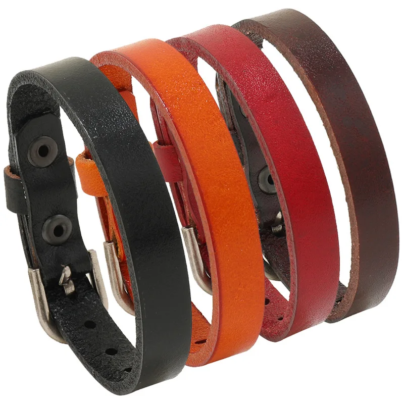 

New Handmade Adjustable Punk Wrap Wristband Men Bracelets Luxury Genuine Leather For Men