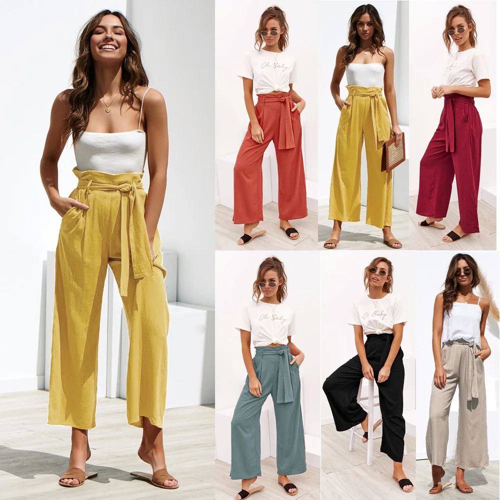 

Wide-leg pants women's casual trousers solid color casual pants, As pictures