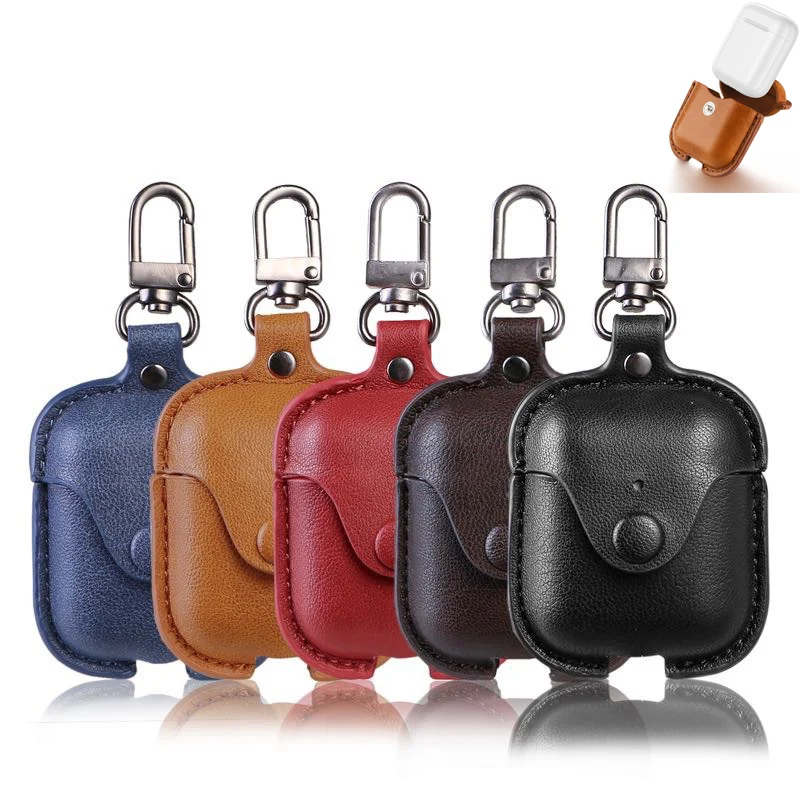 

Protective Bag Leather Sleeve Cover Luxury Storage Earphone Case For Apple Charging Box Case For Air for Pods Pro With Hook, Black / blue / brown / orange/ red