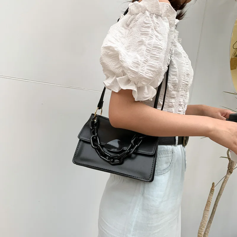 

2021 Women Shoulder Bags Luxury Designer Acrylic Chains Tote Bag PU Leather Purses Handbags Irregular Lock Hand Bag for Ladies, Customizable