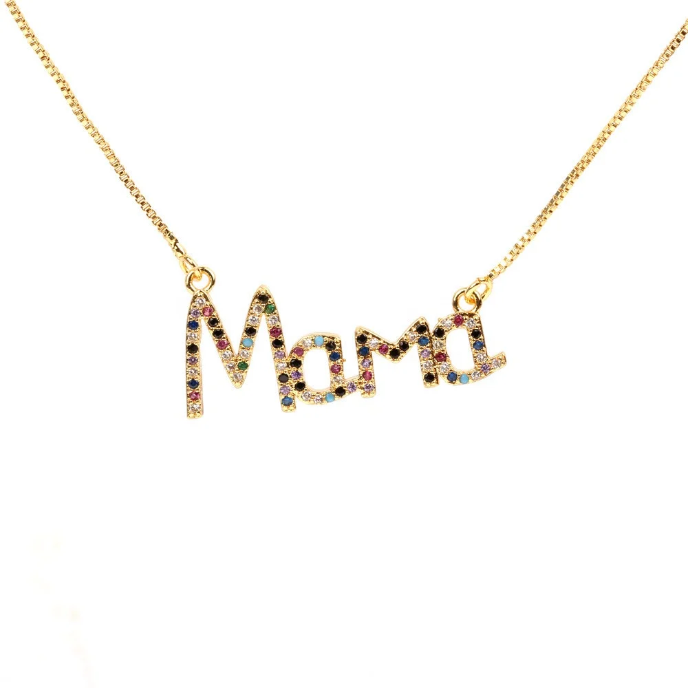 

Fashion Gold Plated Colorful CZ Stone MAMA Pendant Necklace Gift For Mom, Gold/sliver/rose gold/platinum