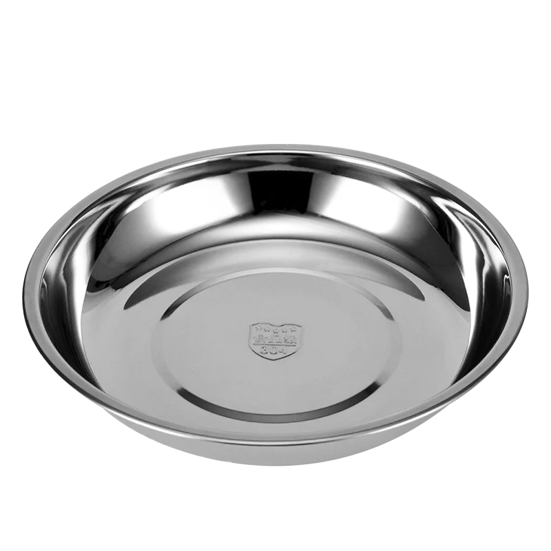 

Factory manufacture round stainless steel food serving trays 18/8 metal tray plate serving bulk