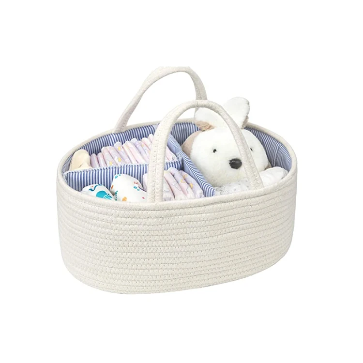 

Diaper Caddy Organizer Portable Cotton Rope Diaper Bag With Divider and Changing Pad Baby Shoer Gift Bag, Gtey/white, accept oem