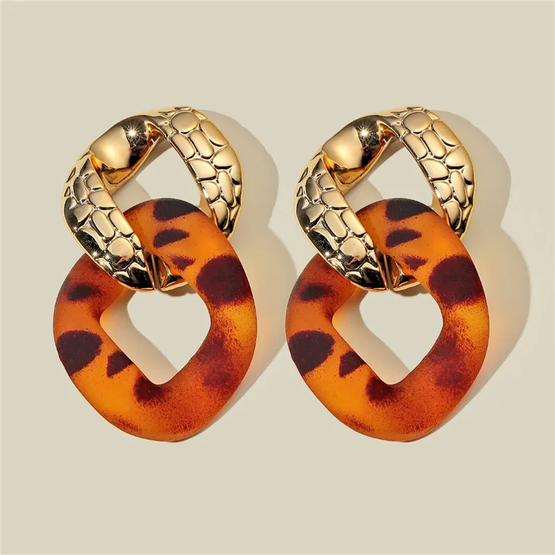 

OUYE 2021 brown Summer Leopard earrings fashion women S925 earrings wholesale jewelry clear acrylic earrings resin women, Golden/silver