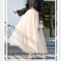 

3 layers skirt Womens Skirt Summer Midi Tulle Skirts Female A-line High Waist Tutu Pleated Skirts For Women School Sun Skirt