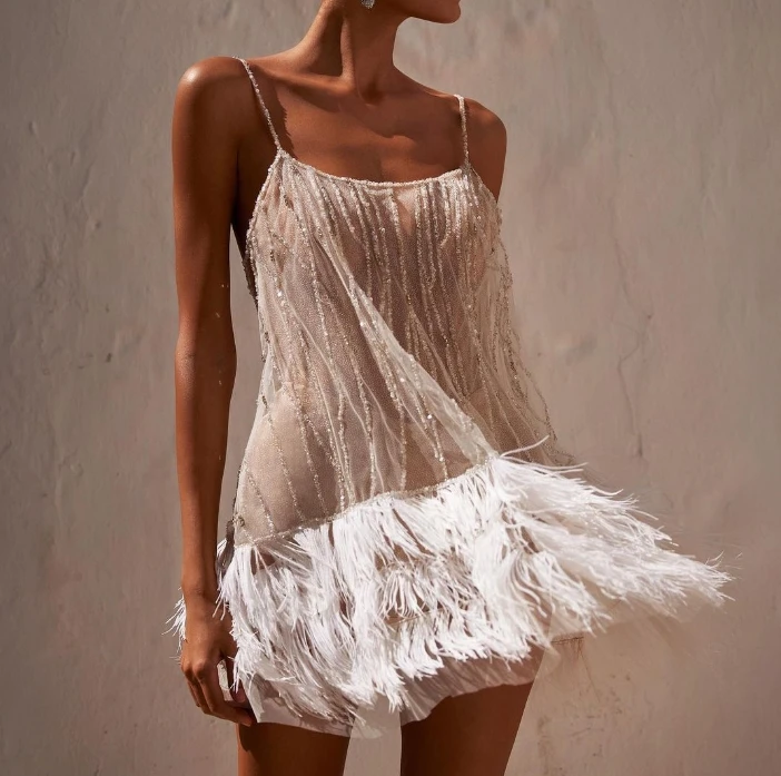 S-3XL New Shiny Feather Patchwork Halter Hem Mini Dresses Women Chic Off Shoulder Sleeveless Evening Gowns Female Party Clubwear