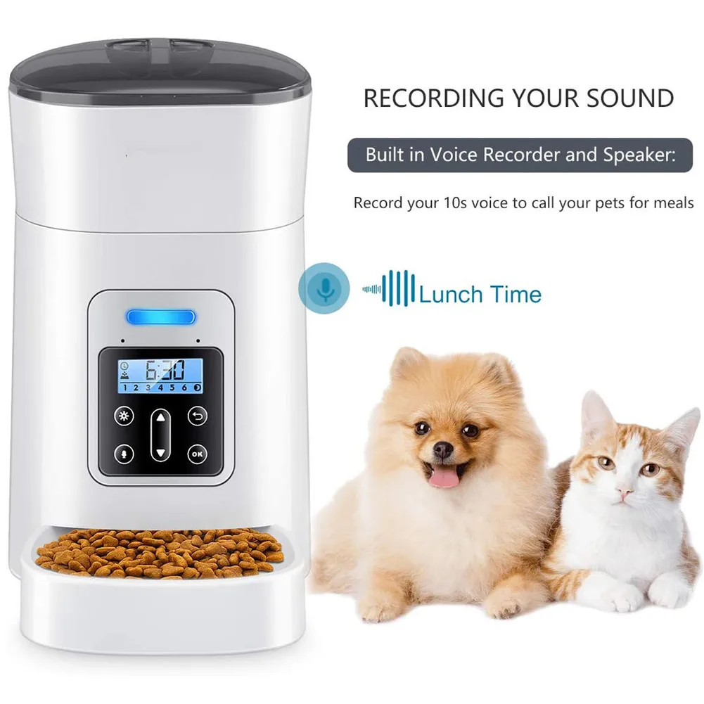 

4L Automatic Dog Feeder Dog Food Dispenser with Distribution Alarm Voice Recorder Programmable Timer Pet Feeder Up to 6 Meals