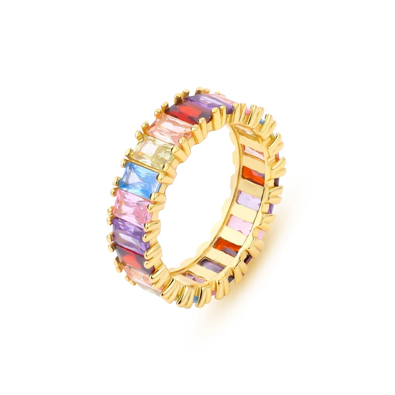 

Custom Dainty 925 Sterling Silver 18K Gold Plated Multi Color Stone Colorful Full Zircon Diamond Eternity Rings