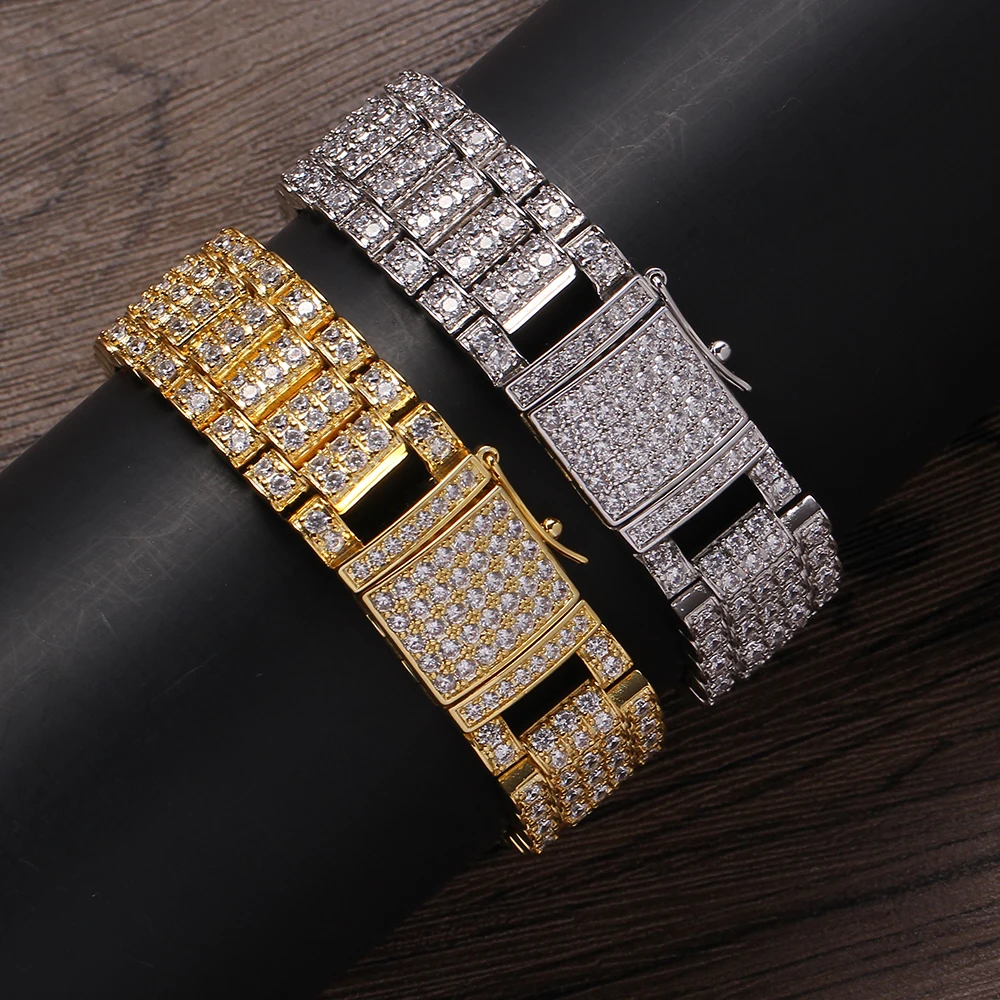 

BB101 18mm Brass Setting CZ Bracelet Hip hop Iced Out Zircon Bracelet Men's Jewelry Brass CZ Cuban Bracelet