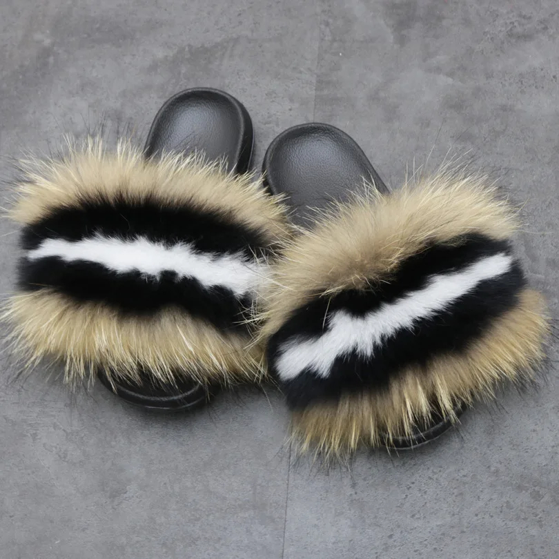 
Fashion Ladies Furry Fur Sandals Custom Design Real Fur Slippers For Women  (62065821626)