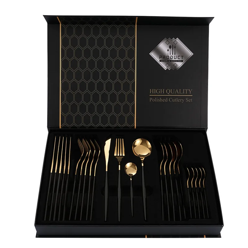

gold dinnerware set 24pcs set flatware sets, Eight color