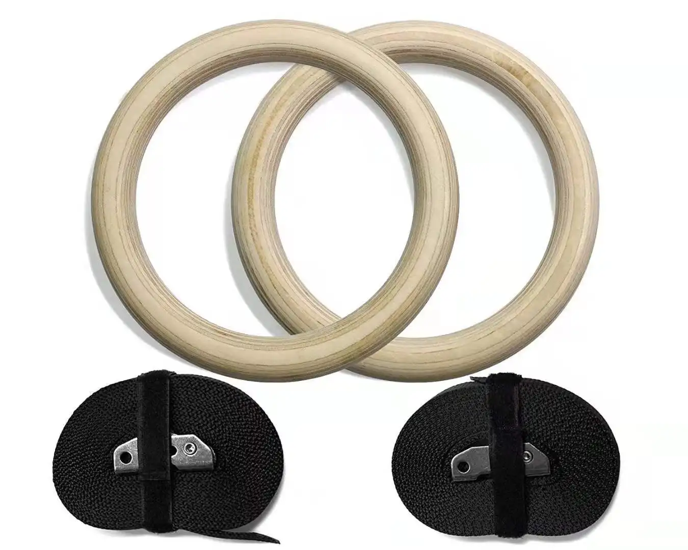 

Wholesale fitness equipment Hot Sale Body Workout adjustable Nylon straps with wooden gymnastic rings